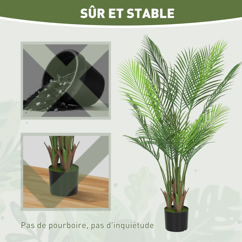 HOMCOM Plante artificielle intérieure 120 cm, palmier arbre artificiel avec pot en plastique et flocage, vert