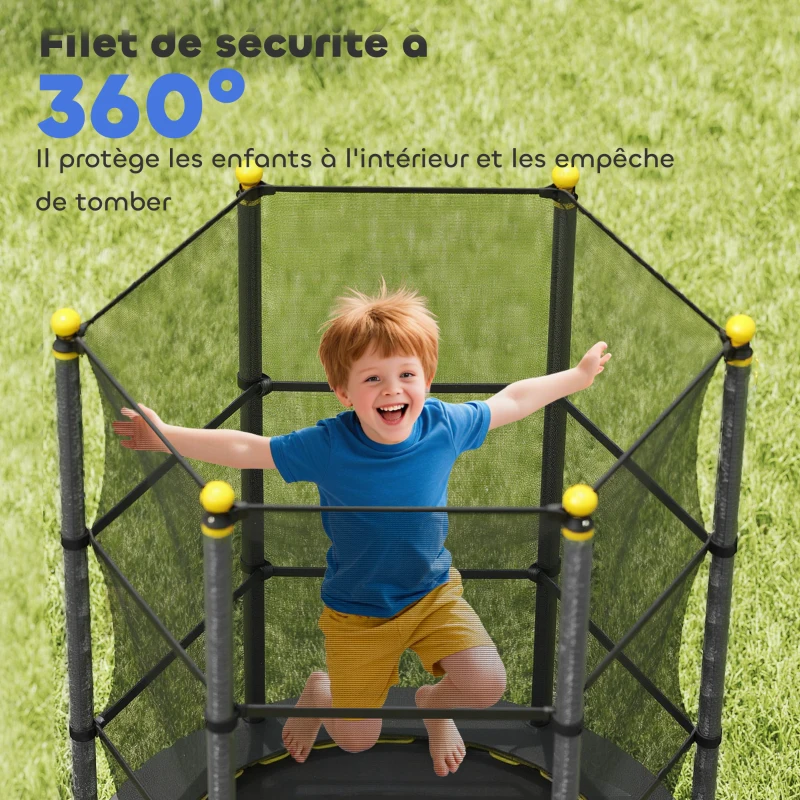 HOMCOM Trampoline Enfant Ø 1,40 × 1,90H m Filet de sécurité Porte zipée Couvre-Ressorts 6 poteaux rembourrés Inclus Noir