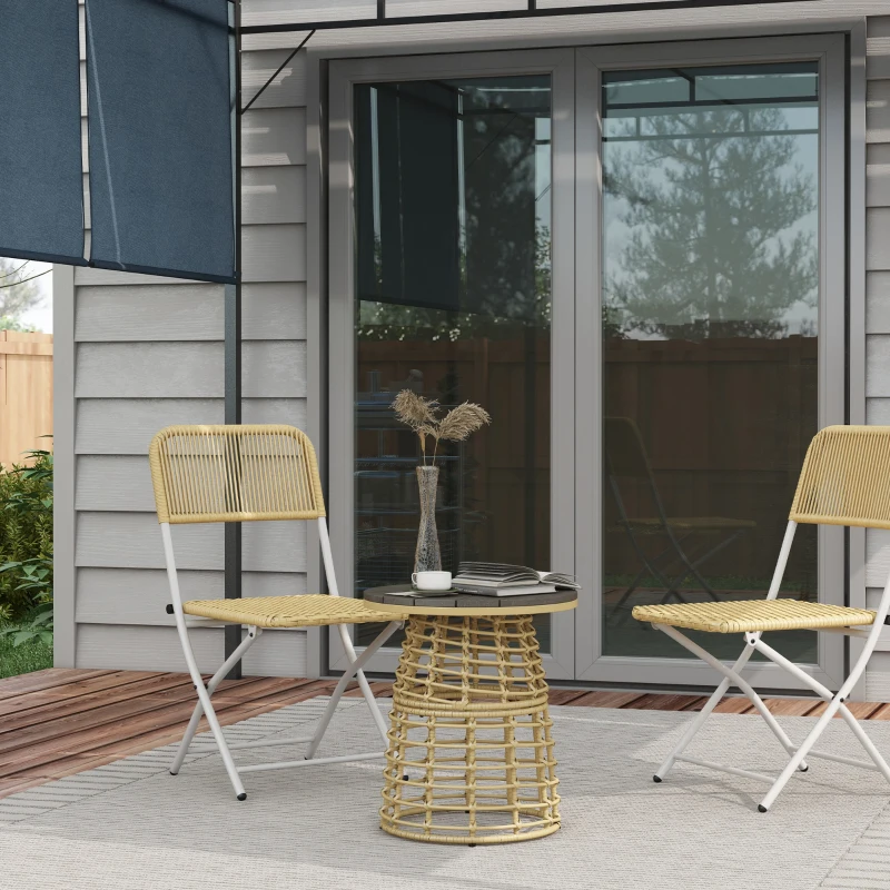 Outsunny Table basse de jardin ronde en résine aspect rotin métal et plateau composite, dim. Ø45 x 50H cm