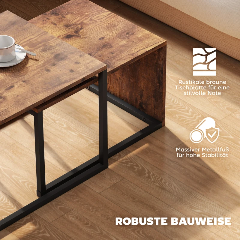 HOMCOM 2er-Set Couchtisch, Sofatisch, Beistelltisch, Spanplatte, Metall, 90 x 48 x 42 cm/59 x 42 x 36 cm, Schwarz+Braun(m-5)