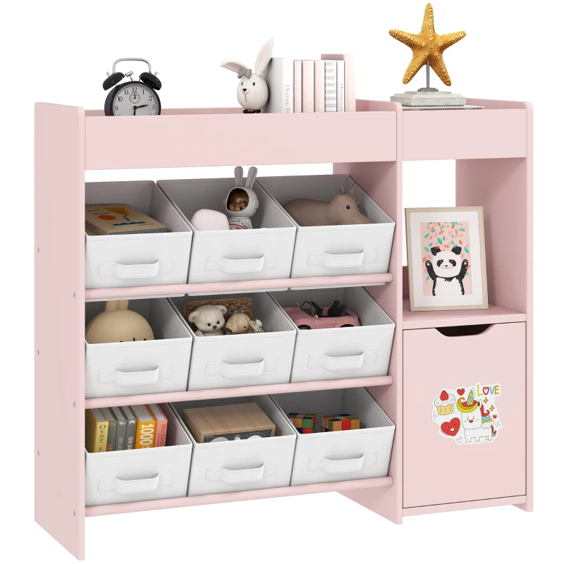 AIYAPLAY Meuble rangement enfant étagère de rangement pour jouets enfants avec 9 tiroirs en tissu et placard, rose