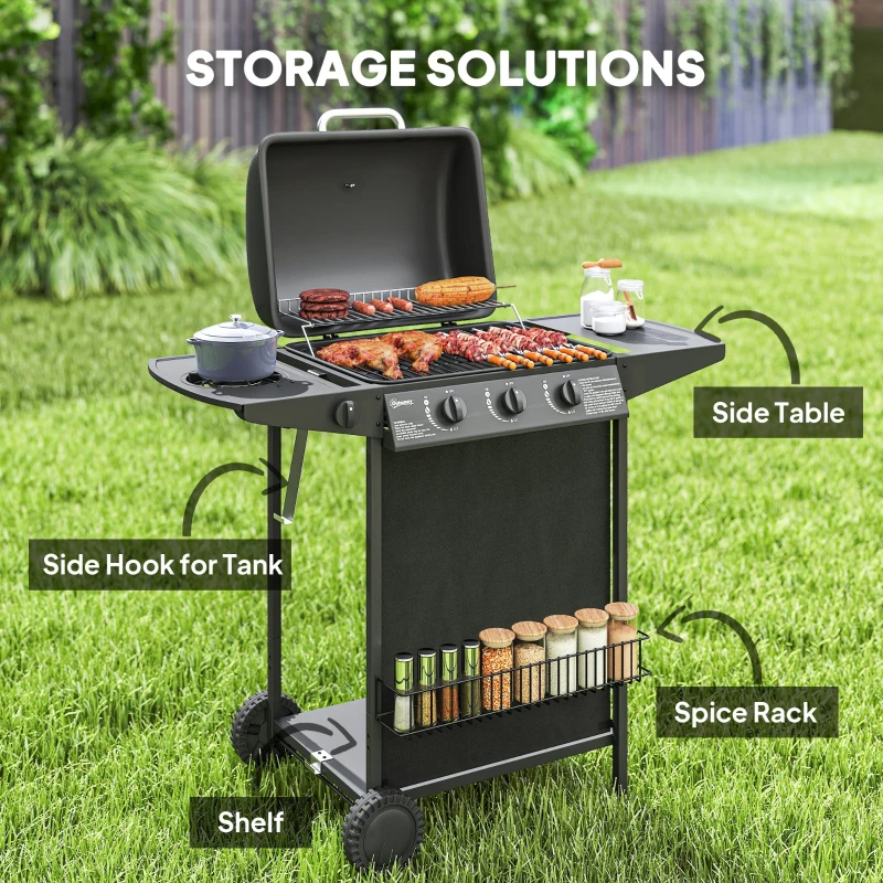 Outsunny Four Burner Gas Grill BBQ - Black