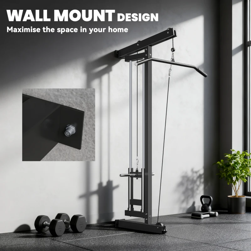 SPORTNOW Wall Mounted Lat Pull Down Machine, Crossover Cable Machine with High & Low Pulleys for Home Gym Full Body Workout