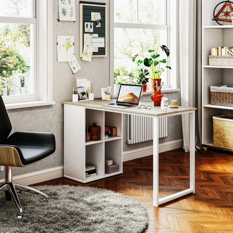 HOMCOM Mesa de ordenador con 4 compartimentos Escritorio para oficina dormitorio espacios pequeños roble