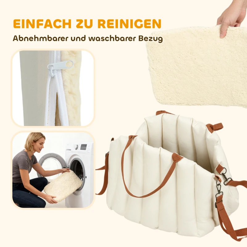 PawHut Hundetasche Hundetragetasche für Hunde unter 5 kg, 2 Gurte, Oxford-Stoff, Kissen, Leine, Cremeweiß