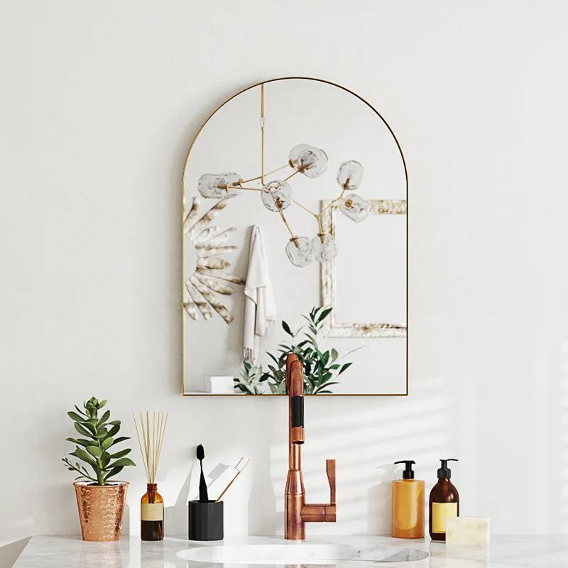 HOMCOM Miroir mural arqué miroir de salle de bain avec cadre en alliage d'aluminium pour chambre salon entrée 50 × 70 cm or