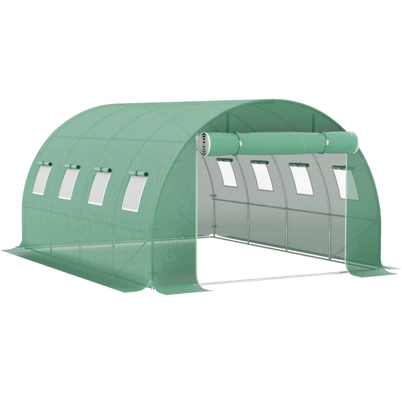 Outsunny Bâche de rechange serre tunnel 12 m² 4 x 3 x 2 m PE anti-UV imperméable 8 fenêtres + porte enroulable zippée vert