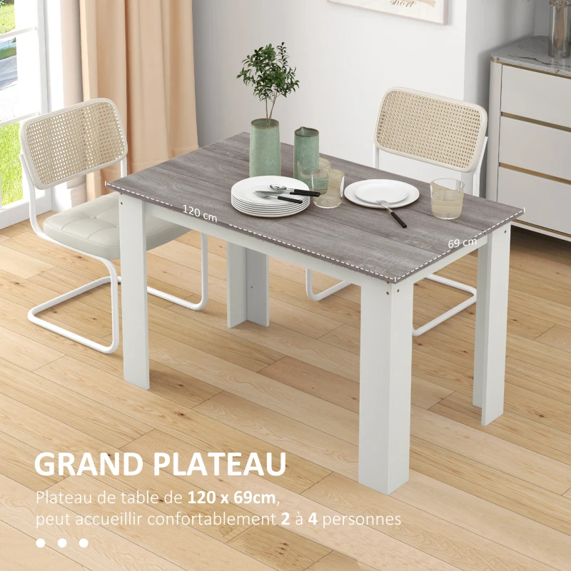 HOMCOM Table à manger table de cuisine moderne avec grand plateau 4-6 personnes en panneau de particules 120x69x75cm gris