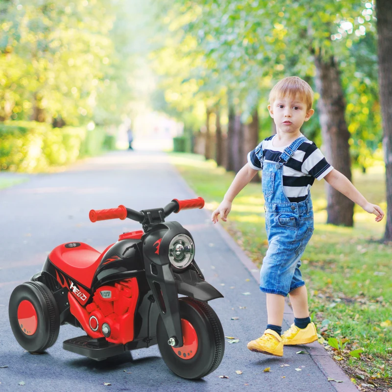 AIYAPLAY Moto électrique enfants 2-5 ans, 3 roues, 6 V, 3 km/h, avec fonction de bulles, effets lumineux et sonores, rouge
