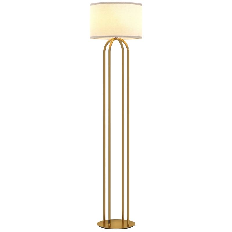 HOMCOM Lampadaire sur pied de salon, lampe sur pied avec abat-jour en lin et interrupteur à pied, Ø 38 x 161 cm, doré et beige