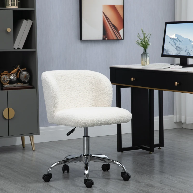 HOMCOM Chaise de bureau sans accoudoir en toison d'agneau hauteur réglable pivotant à 360 ° charge max. 120 Kg blanc