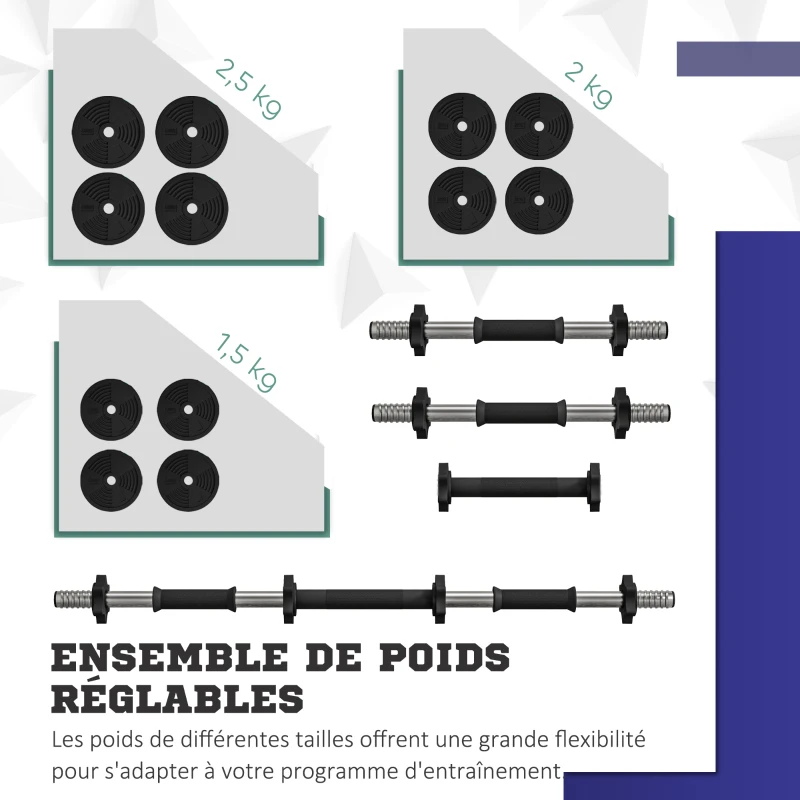 SPORTNOW Haltères 2 en 1 réglables, haltères libres avec poignées antidérapantes, 25 KG - Barres incluses