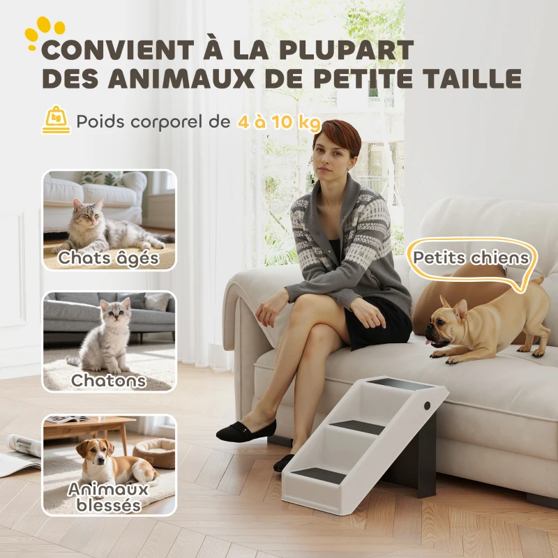 PawHut Escalier pour chien pliant à 3 marches antidérapantes escalier pour animaux en plastique 53 x 30,5 x 36,5 cm crème