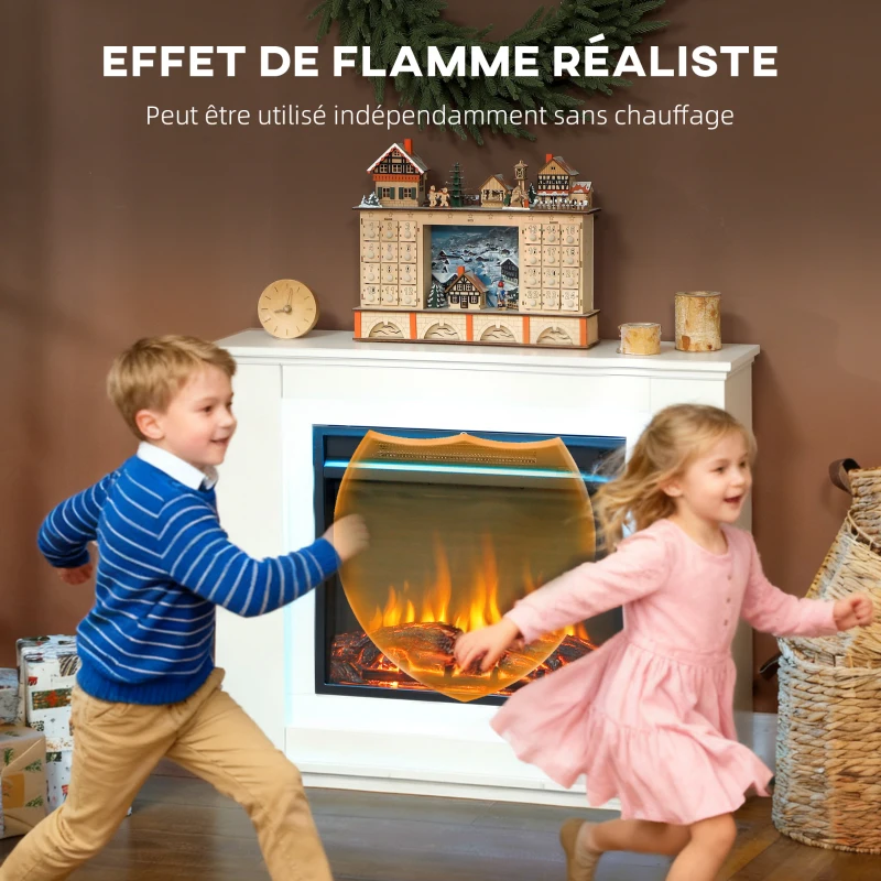 HOMCOM Cheminée électrique 1000W/2000W fausse cheminée effet flamme à 12 couleurs et 5 luminosités réglables 98x25x80cm blanc