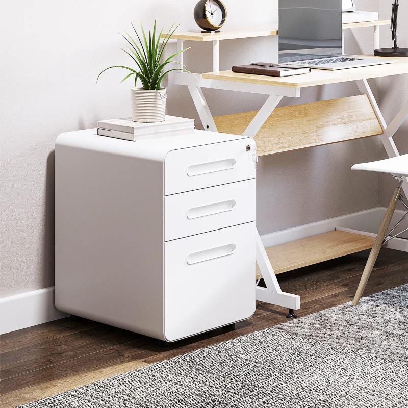 Vinsetto Caisson bureau mobile verrouillable avec 3 tiroirs pour format A4, lettre, légal, 39 x 48 x 59 cm, blanc