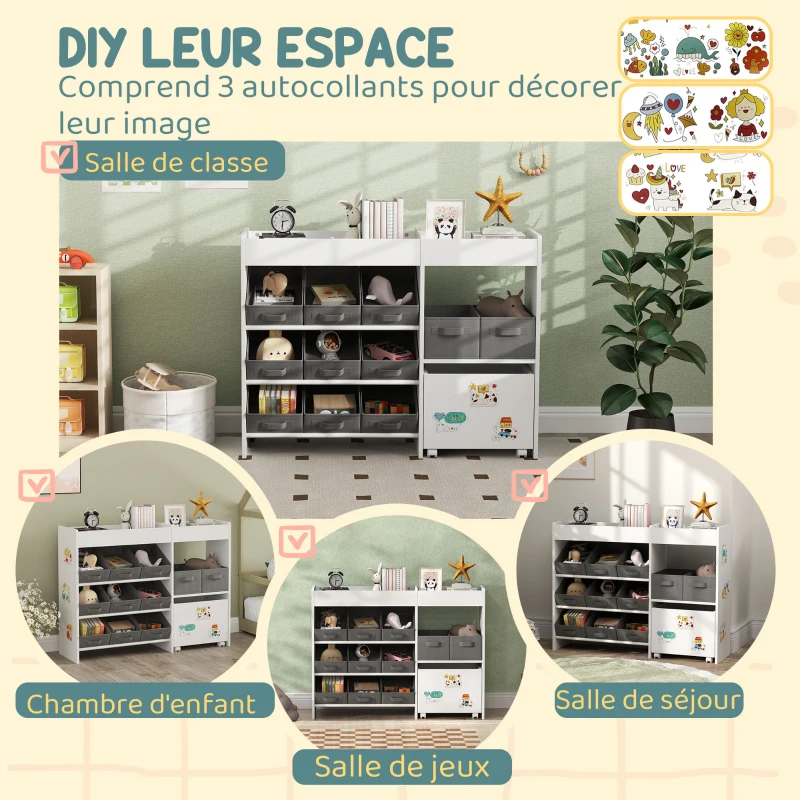 AIYAPLAY Étagère à jouets pour enfants étagère à livres 11 bacs de rangements en tissu non tissé 105 x 30 x 80 cm blanc