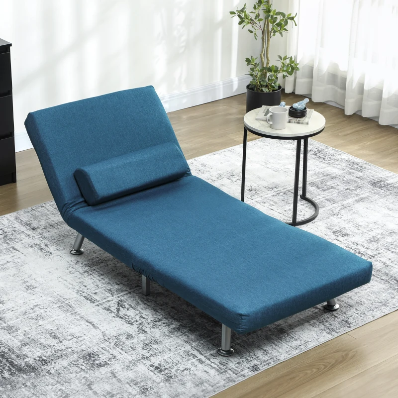 HOMCOM Fauteuil convertible 3 en 1 chauffeuse lit 1 place avec coussin bleu