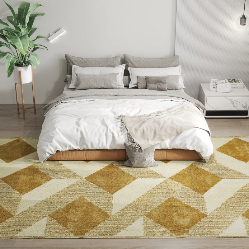 HOMCOM Tapis salon 230 x 160 cm poils courts lavable en machine hypoallergénique pour salon, chambre à coucher, bureau, jaune