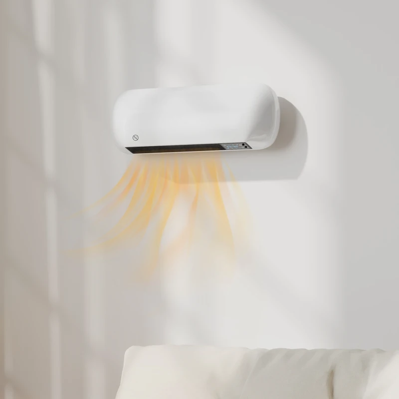 HOMCOM Chauffage mural en céramique 1000/2000W, radiateur électrique, ventilateur, thermostat, minuterie, 50x19x14cm, blanc