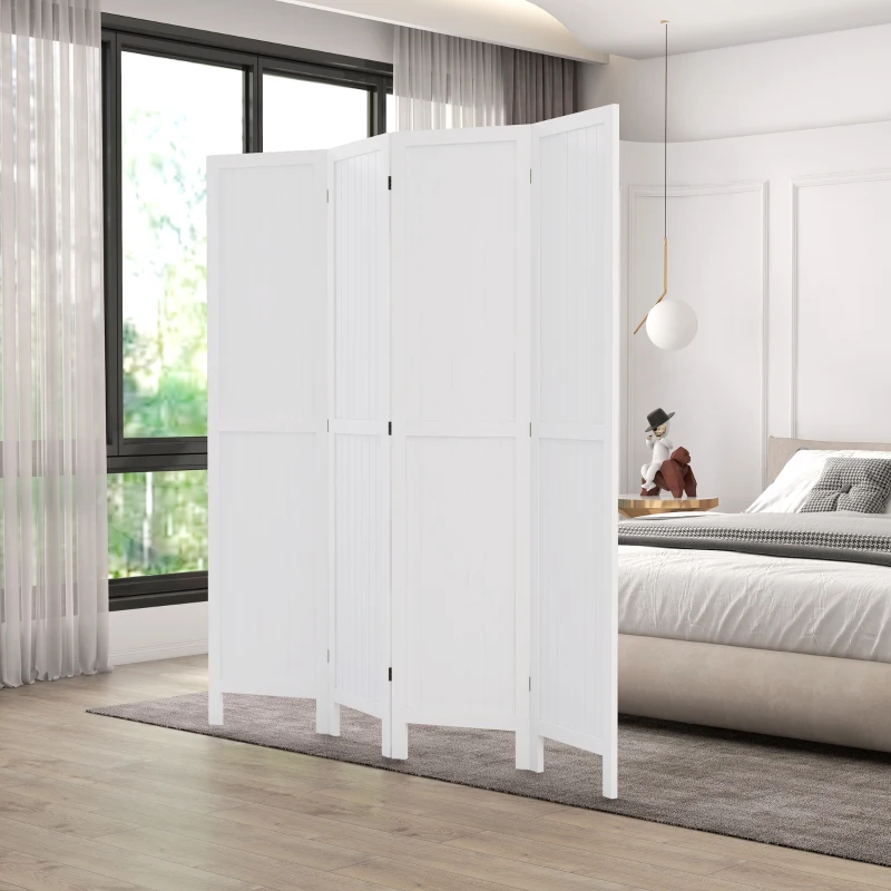 HOMCOM Paravent en bois séparateur de pièce closion intérieur pliable 4 panneaux en bois 160 x 170 cm blanc