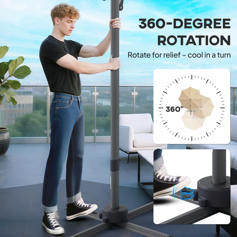 Outsunny Parasol déporté octogonal parasol LED solaire inclinable pivotant manivelle piètement aluminium dim. Ø 3 x 2,55H m beige