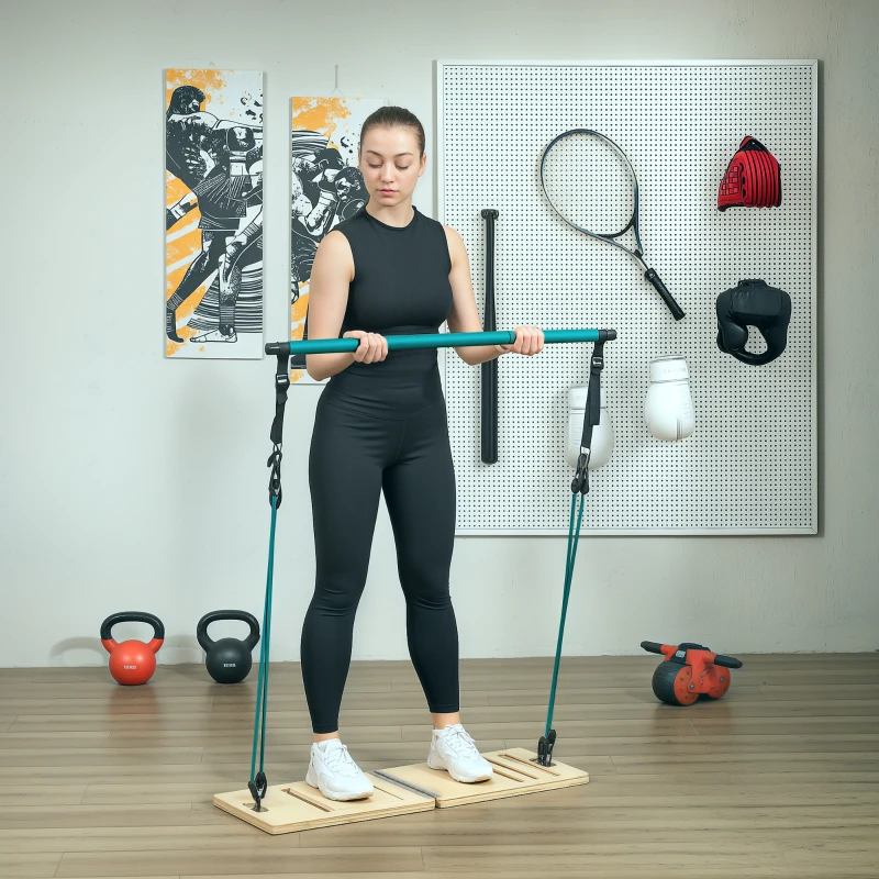 SPORTNOW Ensemble de barre de pilates et de bandes de résistance avec planche inclinée réglable, équipement d'entraînement bleu