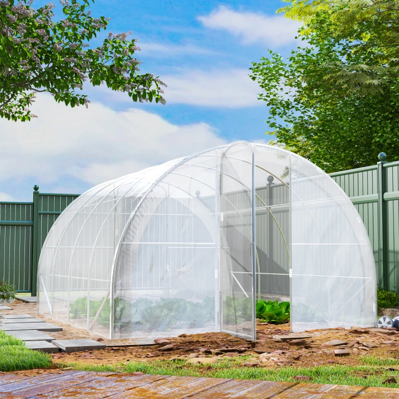 Outsunny Serre de jardin tunnel 4 x 3 x 2 m 12 m² avec 2 portes à charnières bâche en PE 150 g/m² pour Légumes Plantes Fleurs