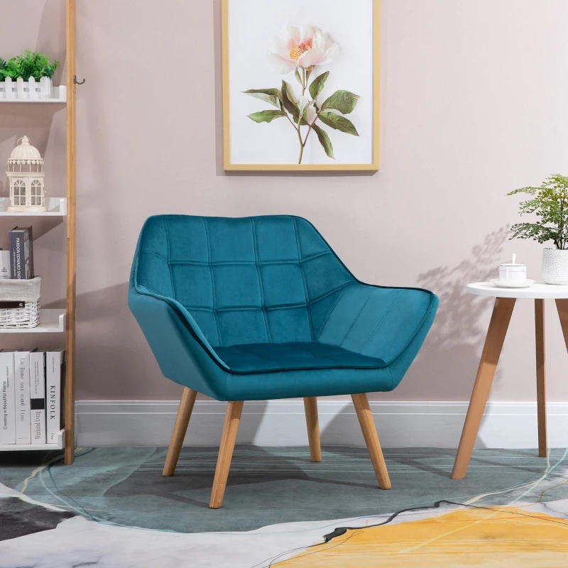 HOMCOM Fauteuil style scandinave dossier haut et accoudoirs, revêtement en polyester effet velours, 67 x 61,5 x 71 cm, bleu