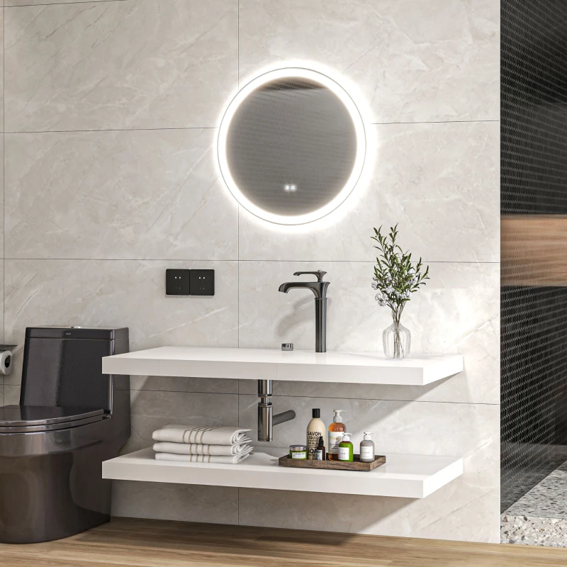 kleankin Miroir rond lumineux LED de salle de bain Ø 70 cm mural avec éclairage 3 couleurs interrupteur tactile 23W blanc argent