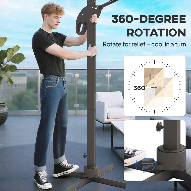 Outsunny Parasol déporté LED carré double toit inclinable pivotant 360° manivelle piètement acier dim. 3L x 3l x 2,66H m beige