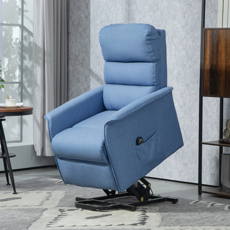 HOMCOM Fauteuil releveur électrique avec repose-pied dossier inclinable télécommande avec pochette bleu chiné