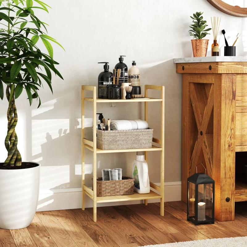 HOMCOM Three-Tier Bamboo Adjustable Shelf Storage Unit