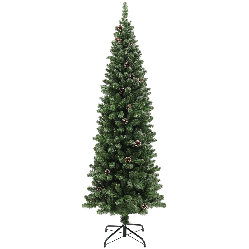 HOMCOM 180 cm Artificial Christmas Tree Slim with Foldable Steel Stand, 618 Tips, Green