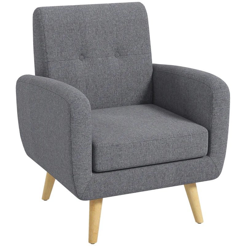 HOMCOM Scandi-style Armchair, Accent Seat, Button-tufted, Natural + Light Gray
