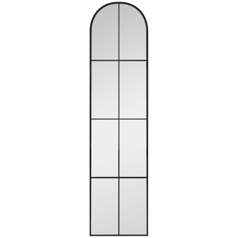 HOMCOM Large arched window wall or freestanding mirror 40 x 160 cm with metal frame, shatterproof film, black