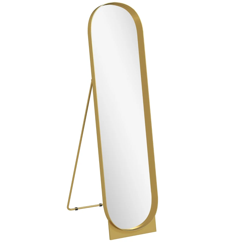HOMCOM Arched standing mirror 40 x 160 cm metal frame and shatterproof film floor or wall-leaning mount gold