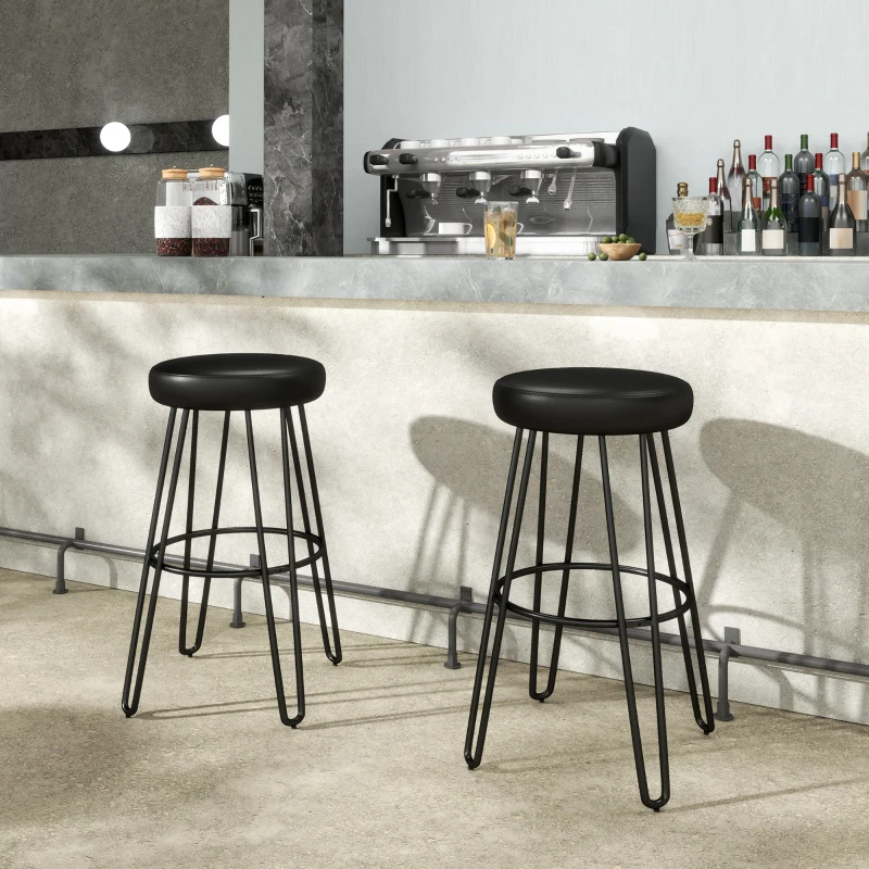 HOMCOM Set of 2 industrial-style bar stools with footrest, U-shaped legs, padded seat, black