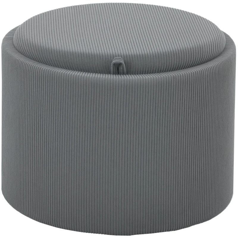 HOMCOM Storage Ottoman with Storage Compartment, Round, Footrest, Cord Fabric, MDf, Gray