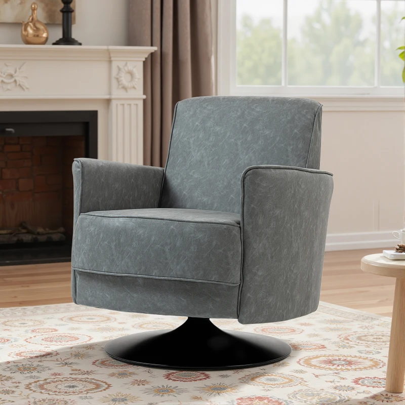 HOMCOM Upholstered Swivel Accent Chair with Thick Padding, Grey
