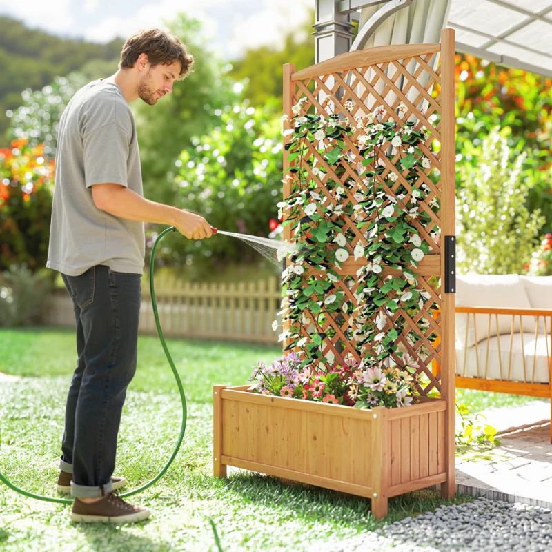 Outsunny Floreira de Jardim com Treliça Caixa de Plantio com Suporte para Plantas Trepadeiras 90x45x180cm Madeira