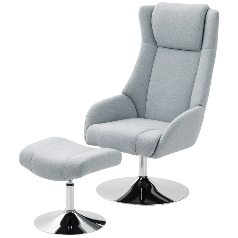HOMCOM Swivel upholstered chair with ottoman, reclining, upholstered armchair with armrests, for living room, bedroom, Gray
