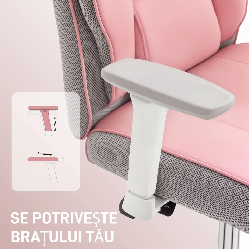 HOMCOM Scaun de birou ergonomic cu brațe reglabile, suport pentru picioare și tetieră, roz