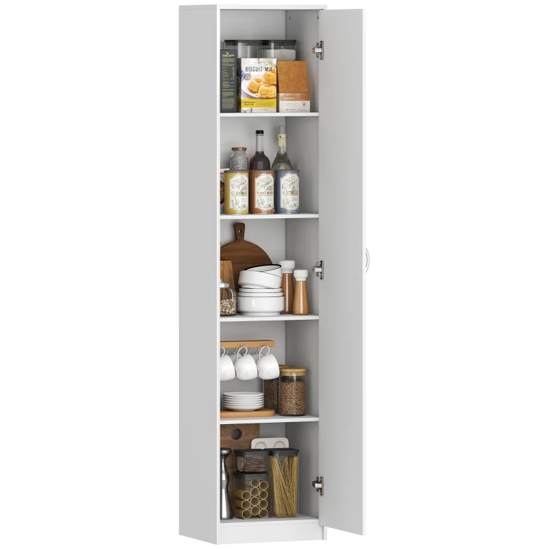 HOMCOM Armoire de Cuisine Slim à 5 Étagères avec Espace Intérieur Réglable, en Bois, 40x35x180 cm, Blanc