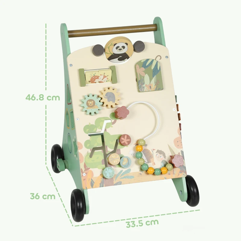 AIYAPLAY Wooden Baby Walker, Push Along Walker Toys with Speed Control, Xylophone, gears and Bead Maze, Green