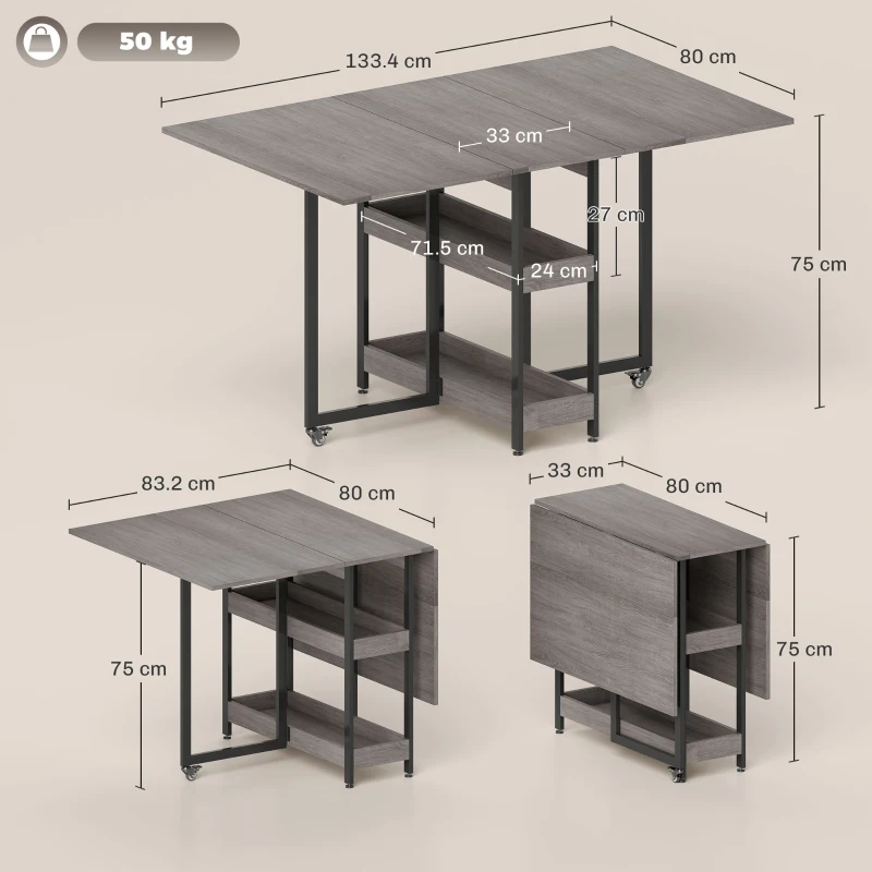 HOMCOM Four-Person Drop Leaf Table - Grey Wood-Effect
