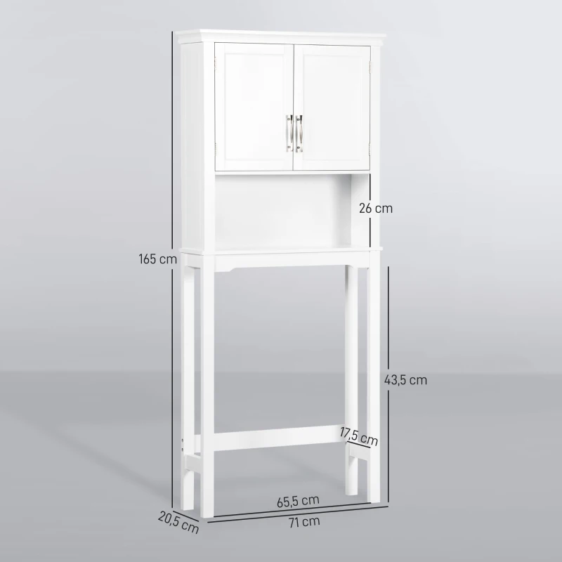 kleankin Over-toilet WC cabinet with double-door cupboard, adjustable shelf and niche, dim. 71 x 20.5 x 165 cm, white