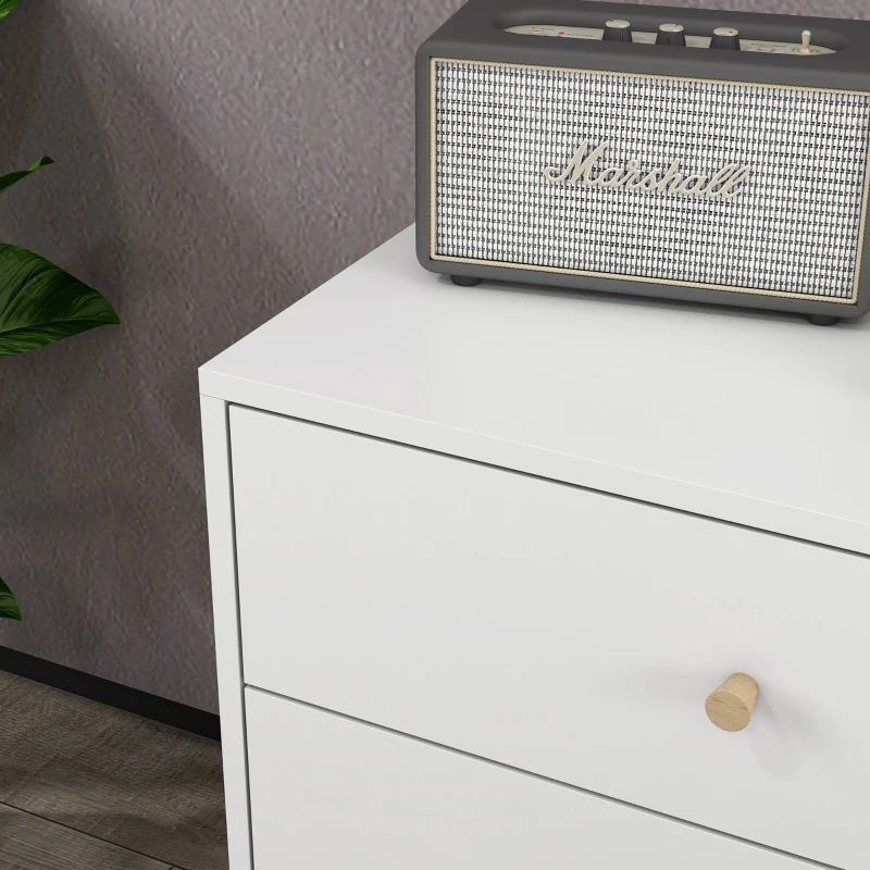 HOMCOM 3-Drawer Chest Scandinavian Design Bedroom Storage Unit MDF White with Tapered Handle and Tapered Solid Pine Legs