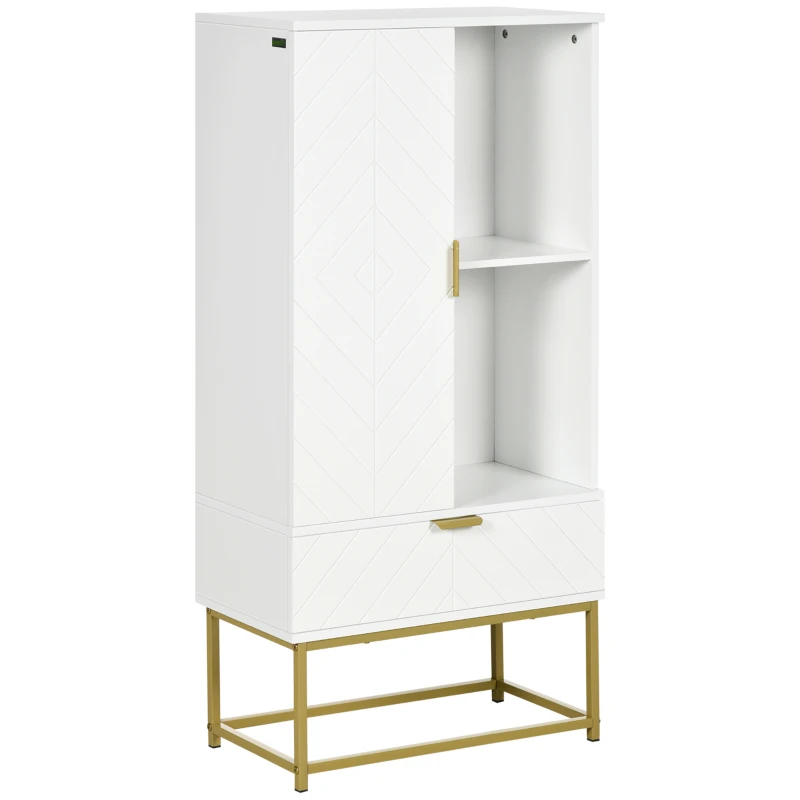 kleankin Bathroom cabinet storage unit 1 cupboard 2 compartments 1 drawer contemporary graphic dim. 60L x 30l x 120H cm