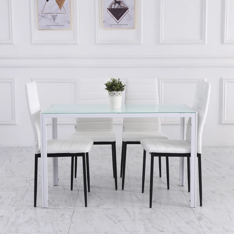 HOMCOM Set of 4 dining chairs dining room chairs with high back metal legs and linen fabric 41x50x97cm white