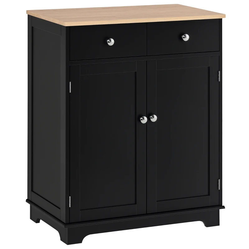 HOMCOM Sideboard storage cabinet for living room with doors, 2 drawers and adjustable shelves, 68x40.3x85cm, black and natural wood